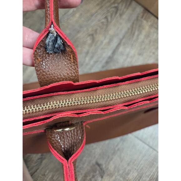 PINK HALEY Deep Mauve Brown Pink Tote Handbag Zip Top Purse Faux Leather - Picture 7 of 12